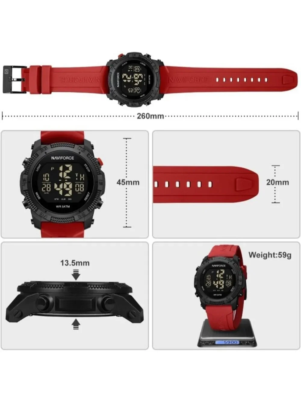Unisex Black Red Analog Quartz Rubber Strap Sport Waterproof Digital Wrist Watch